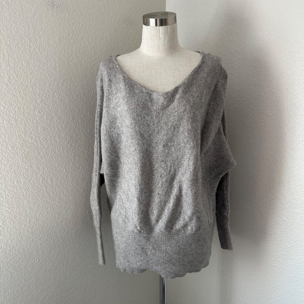 Free People Cashmere Blend Sweater Blend Boat Neck Long Dolman Sleeve Ribbed Gra